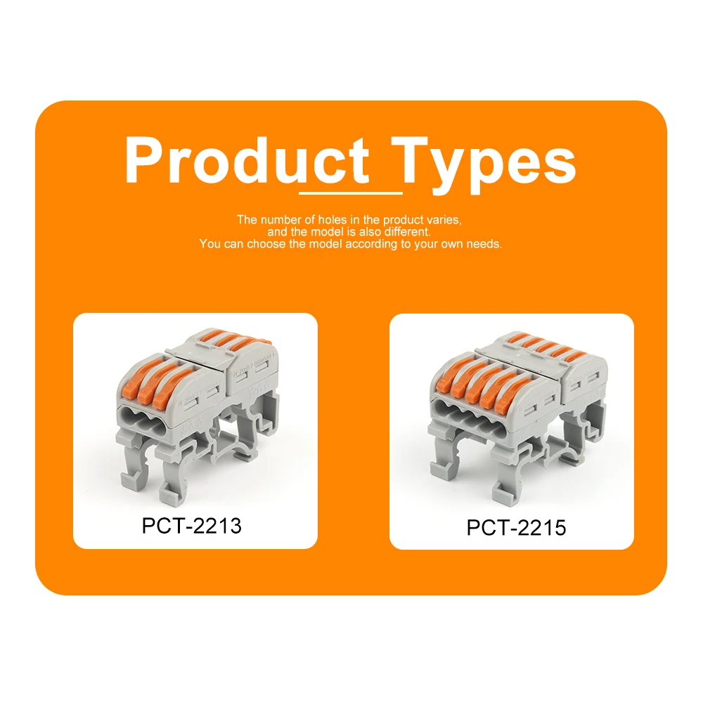 5PCS Quick Push-in Type Conductor Connectors With DIN Rail 2213/2215 Universal Compact Wring Terminal Block Splitter 32A/600V