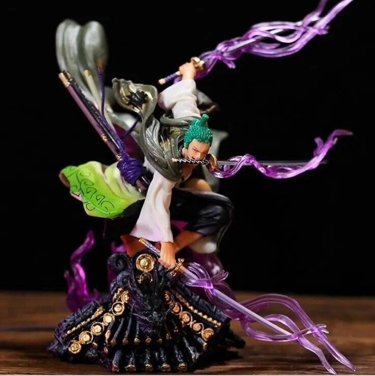 One Piece Figure 22cm Roronoa Zoro Roof Sauron Three-Knife Fighting Skill Anime Statue Model Decorations PVC Toys Birthday Gifts