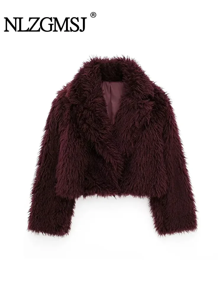 

Nlzgmsj TRAF 2024 Fashion Luxury Fluffy Faux Fur Women Jacket Winter Long Sleeve Shaggy Overcoats Thick Warm Fox Fur Coat Female