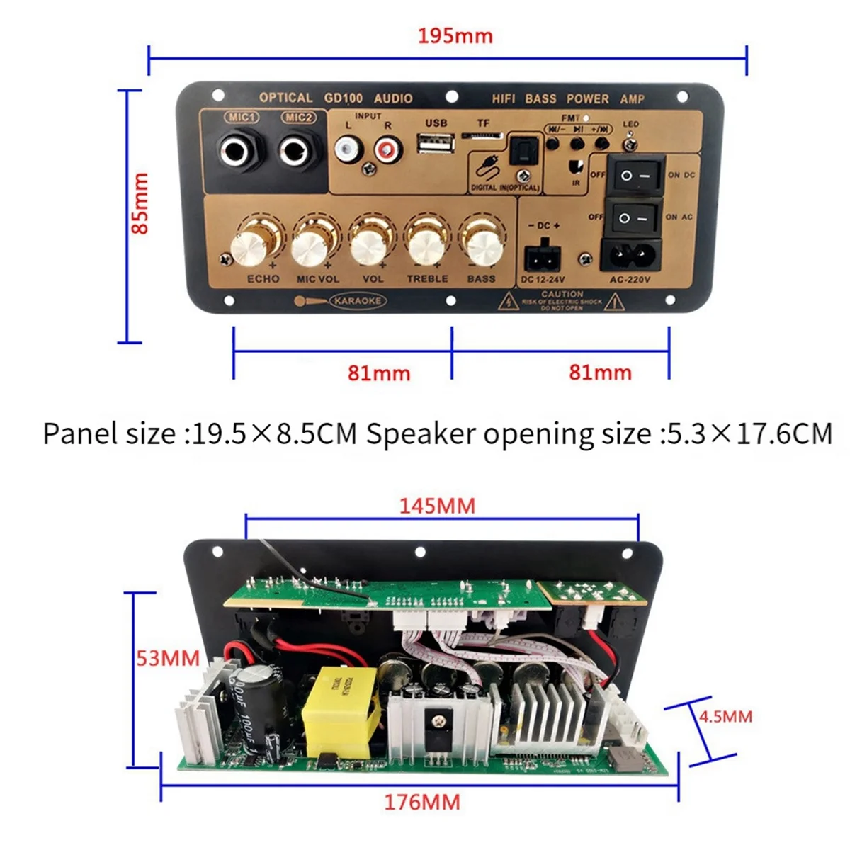 لوحة مكبر صوت بلوتوث GD100 مع إدخال صوت بصري ، مكبر صوت كاريوكي HiFi ، المنزل والسيارة ، قابس الاتحاد الأوروبي