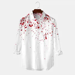 Male Party Halloween Bloodstain Printed Shirt Long Sleeve Turn Down Ethnic Retro Breathable Camisas De Hombre Solid Shirts