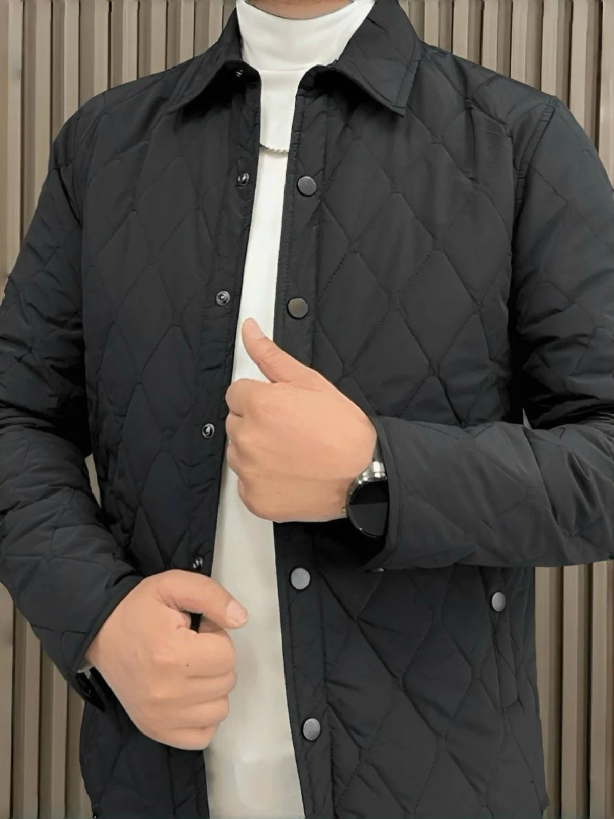 

Men's Winter Faionable Trendy Pure Color Casual Busin Slim Fit Warm Cotton Jaet Youth ular Sle Long Sve Flip C...