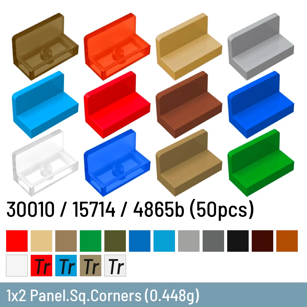 Bloques de construcción de esquinas cuadradas para niños, 50 piezas, 1x2 Panel, tamaño Compatible con 30010 / 15714/4865b, juguetes de plástico