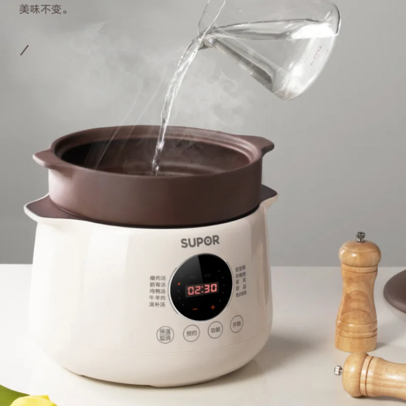 وعاء الطبخ الكهربائية 5L المنزلية سعة كبيرة التلقائي وعاء الطبخ كونجي الأرجواني السيراميك خزفي Stewing كوب الذكاء