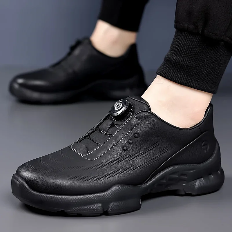 

2025 Spring Thick Soled Rotating Button Sports Sneakers Men's Mountaineering Shoes Outdoor Soft Soled Sports Shoes Black