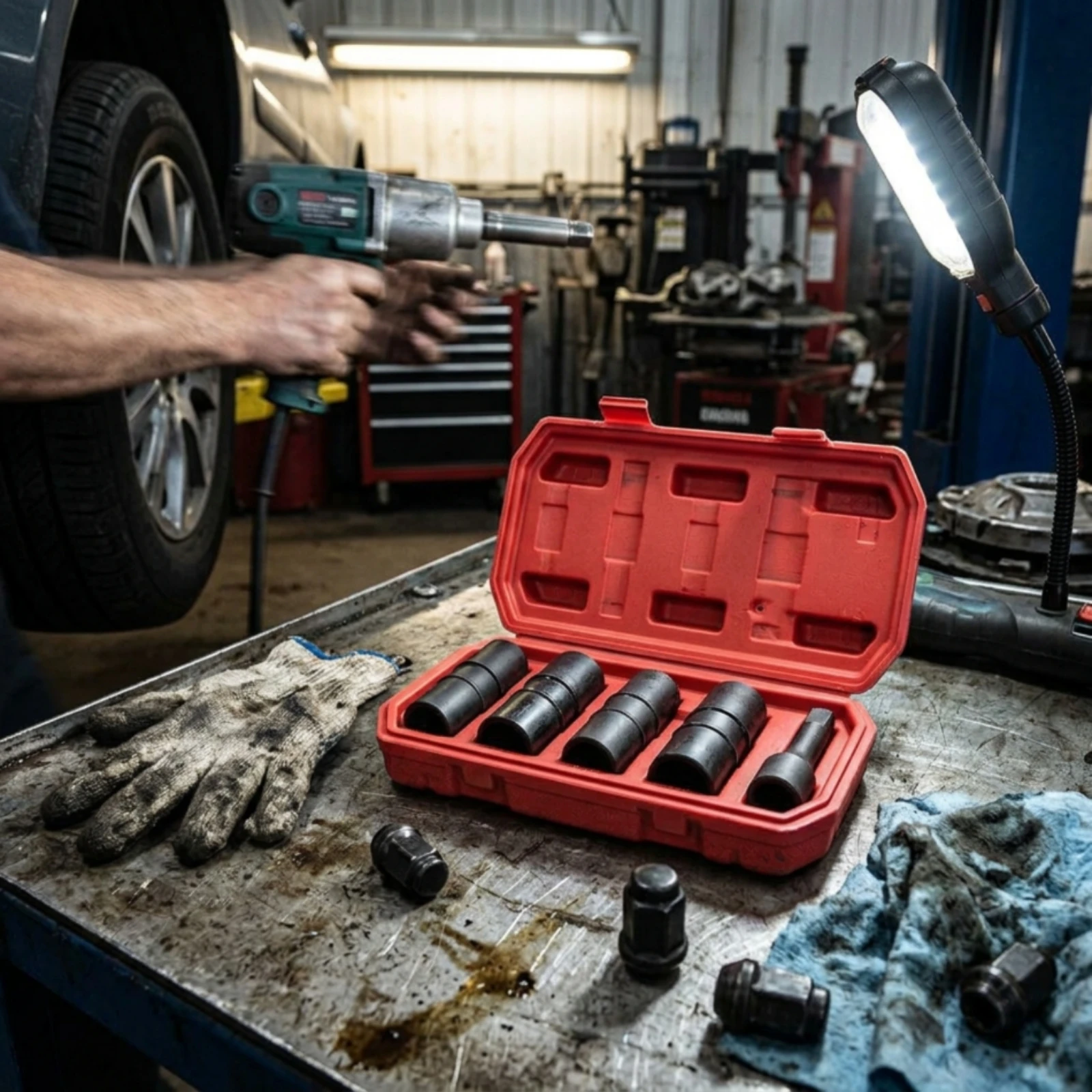5 Pieces Socket Set with Extension Bar Impact-Resistant Two-sidedHead Sockets Tire Sockets Heat-Treated Hardware Anti-Rust