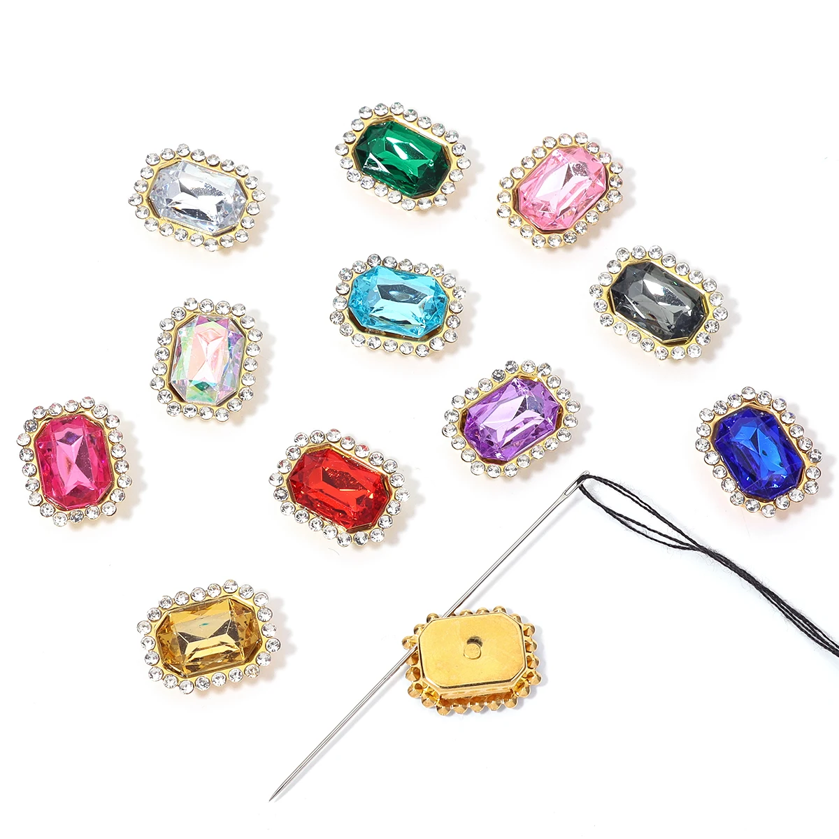 

20pcs Rectangle Shapes Crystal Glass Rhinestones with Golden Claw Sew on Gemstones Diamonds For Garment Clothing Accessories