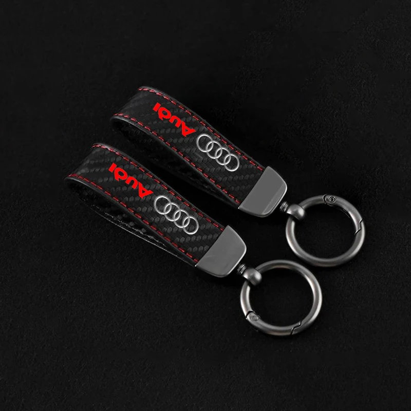 Car Emblems Keychain Leather Carbon Fiber Keyring Anti-lost Pendant for Audi Q2 Q3 Q3 Q4 Q5 Q6 Q7 Q8 S6 SQ2 TTS Auto Accessories