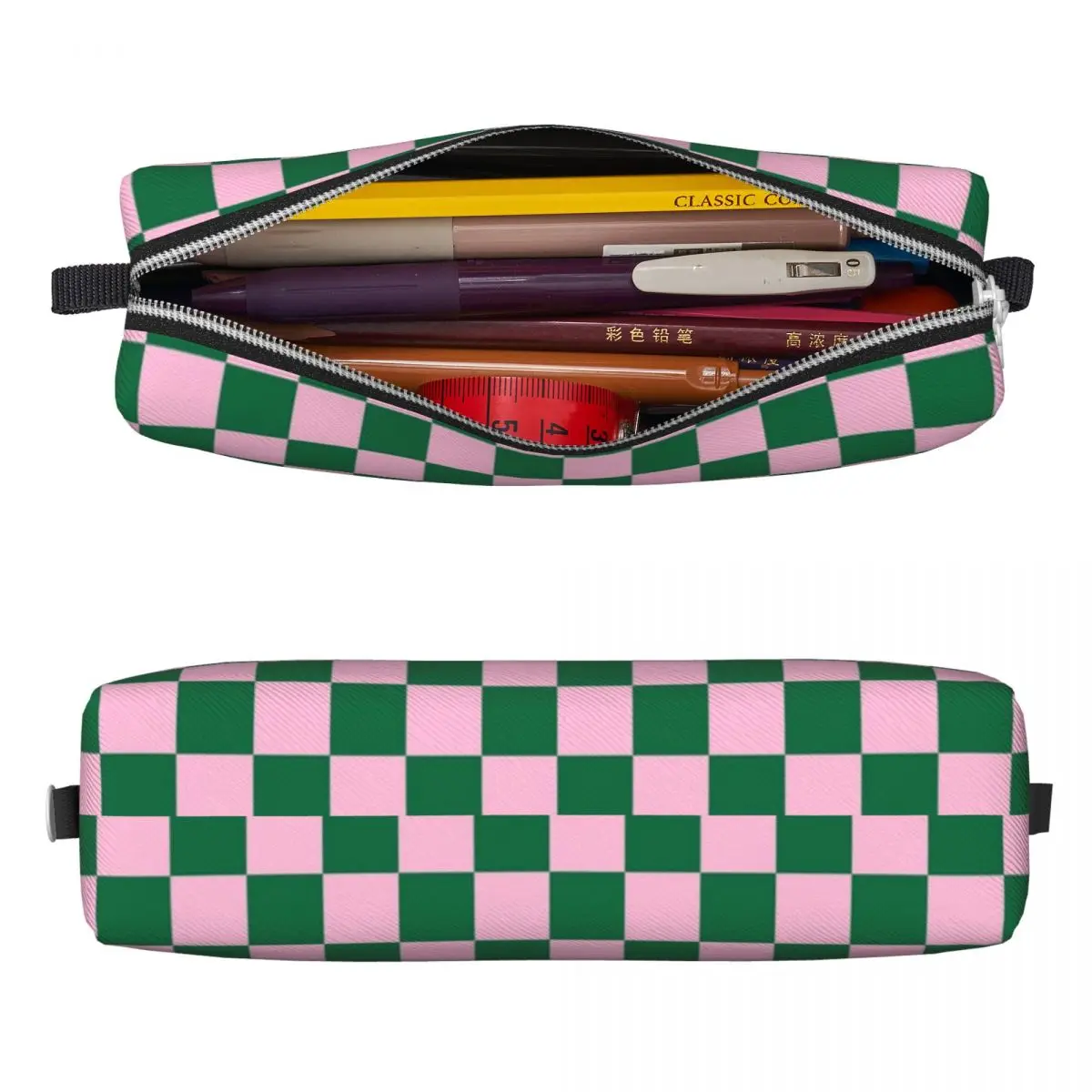 Candy Pink Checkerboard Pencil Case Fashion Checkered Pen Holder Pencil Bags Kids Large Storage Students School Gift Pencil Box