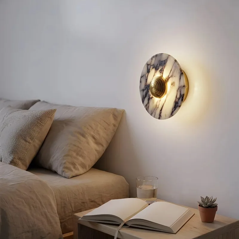 Hot Sell Discount Modern Bedside LED Light Luxury Wall Sconce Calacatta Viola Marble Wall Lamp for Bedroom Living Room Corridor
