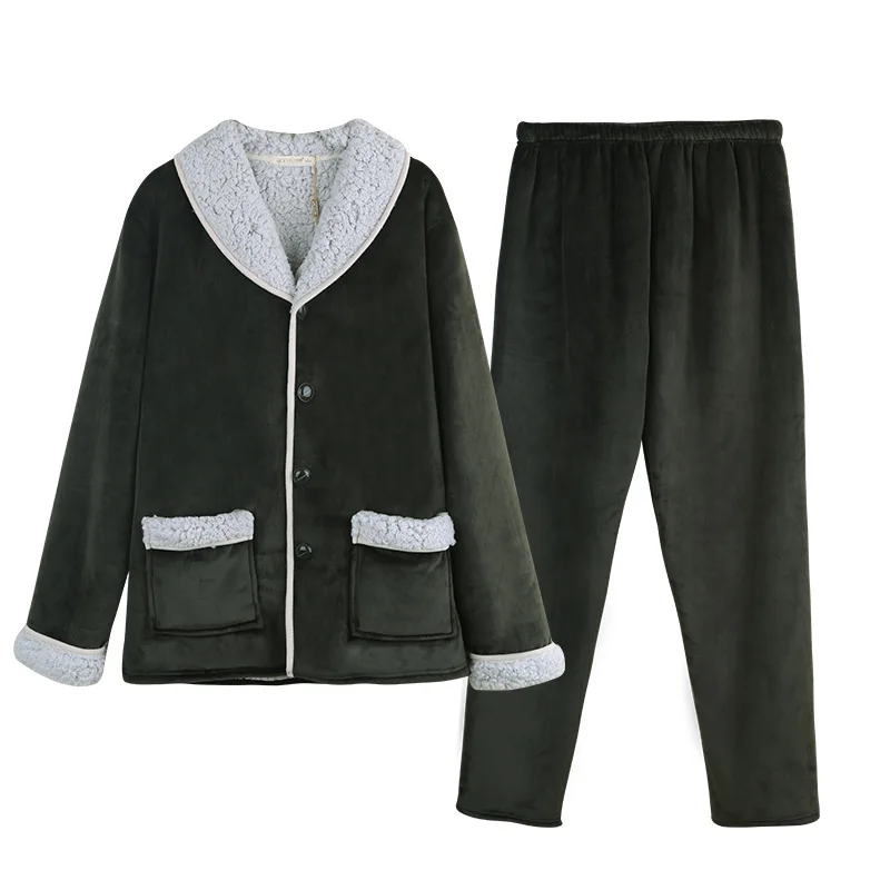 Newest Men's Winter Thicken Warm Berber Fleece Pajamas Sets Male Long Sleeve Plus Size Pajamas Sleepwear Homewear Casual Pyjama