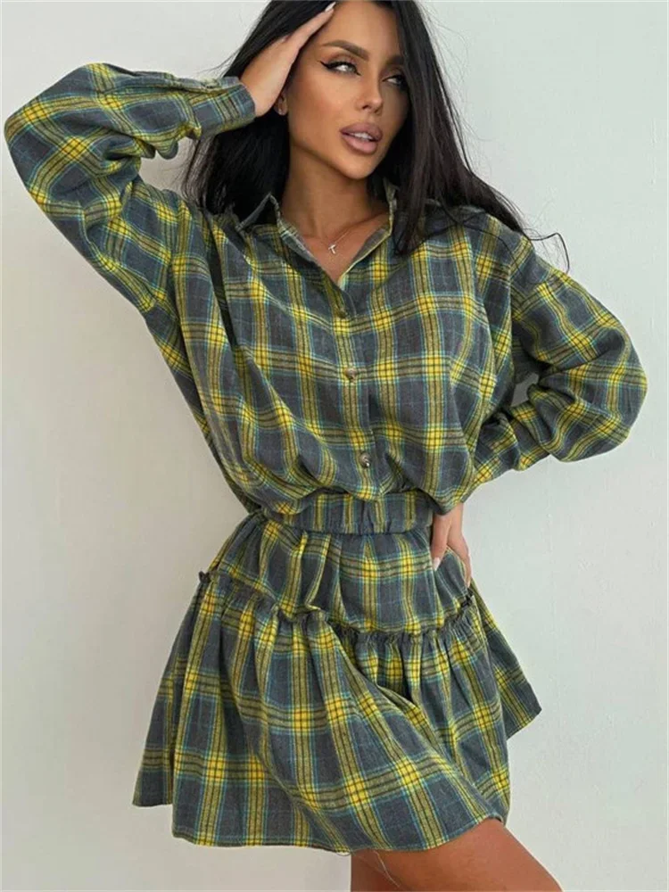 Tossy Female 2 Piece-Set Pleated Skirts Fashion Contrast Lapel High Waist Spring 2025 Shirts Outfits Women's Mini Skirt Sets New