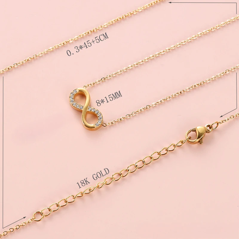 New Trendy Stainless Steel Shinny Zircon Infinity Pendent Necklace for Women