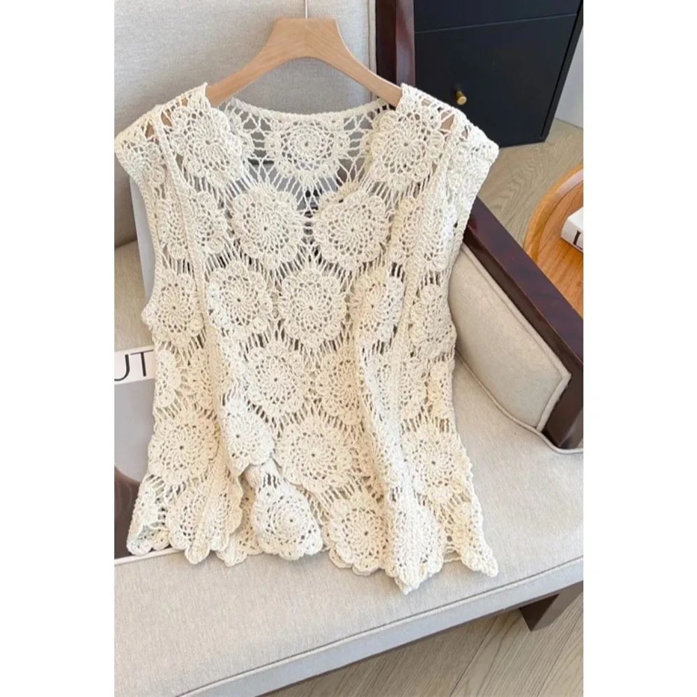 

Casual O-neck sleeveless floral Elegant Chic Hollow Out Loose Top korean fashion top Plus Size Clothing bohemian dress