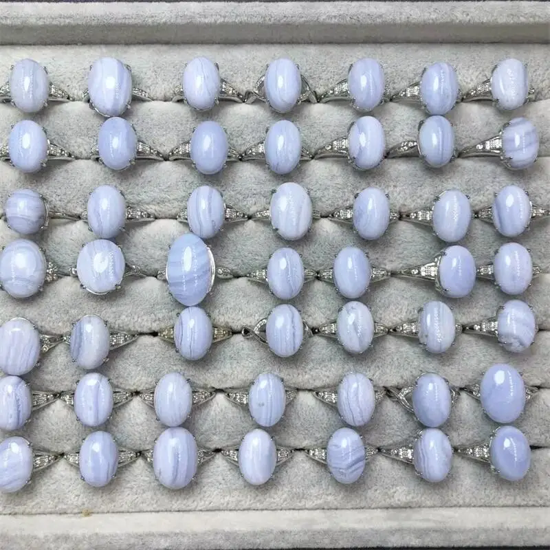 

Natural Blue Lace Agate Rings Reiki Healing Adjustable Crystal Quartz Ring Party Gift for Women Fashion Jewelry 1pcs