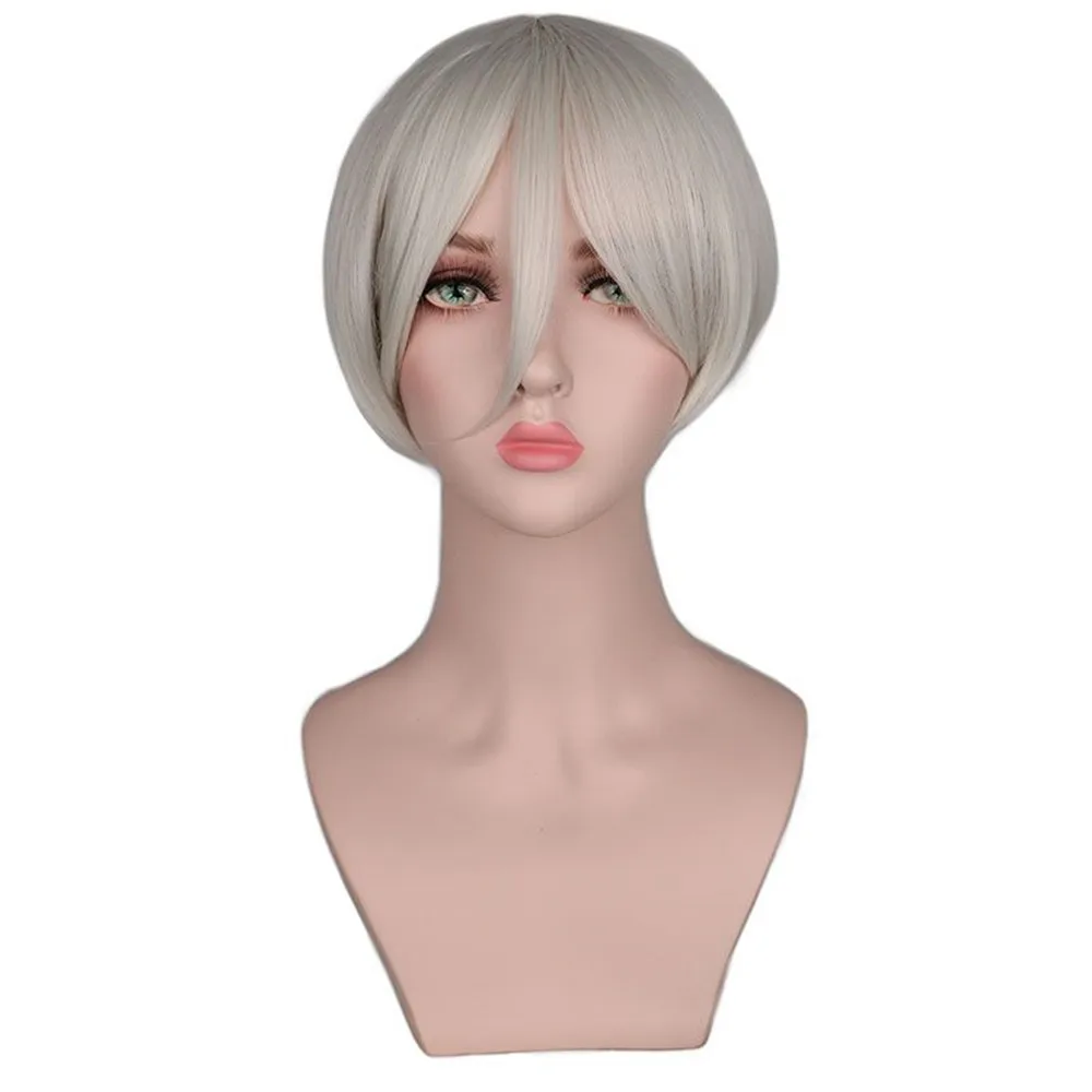 Curto feminino no.9 tipo s cosplay peruca de cabelo traje de halloween feminino masculino vestir-se peruca anime traje festa peruca tira branco