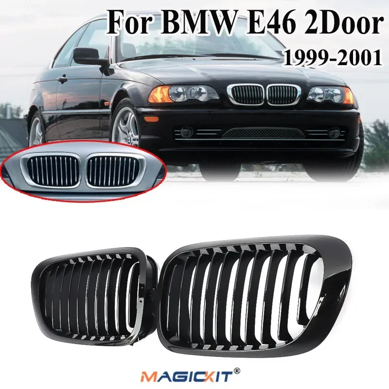 MagicKit Gloss Black Grill Kidney Grille Racing Grills  For BMW E46 99-03 320i 323i 325i 328i M3 2000-2007 Auto Accessories