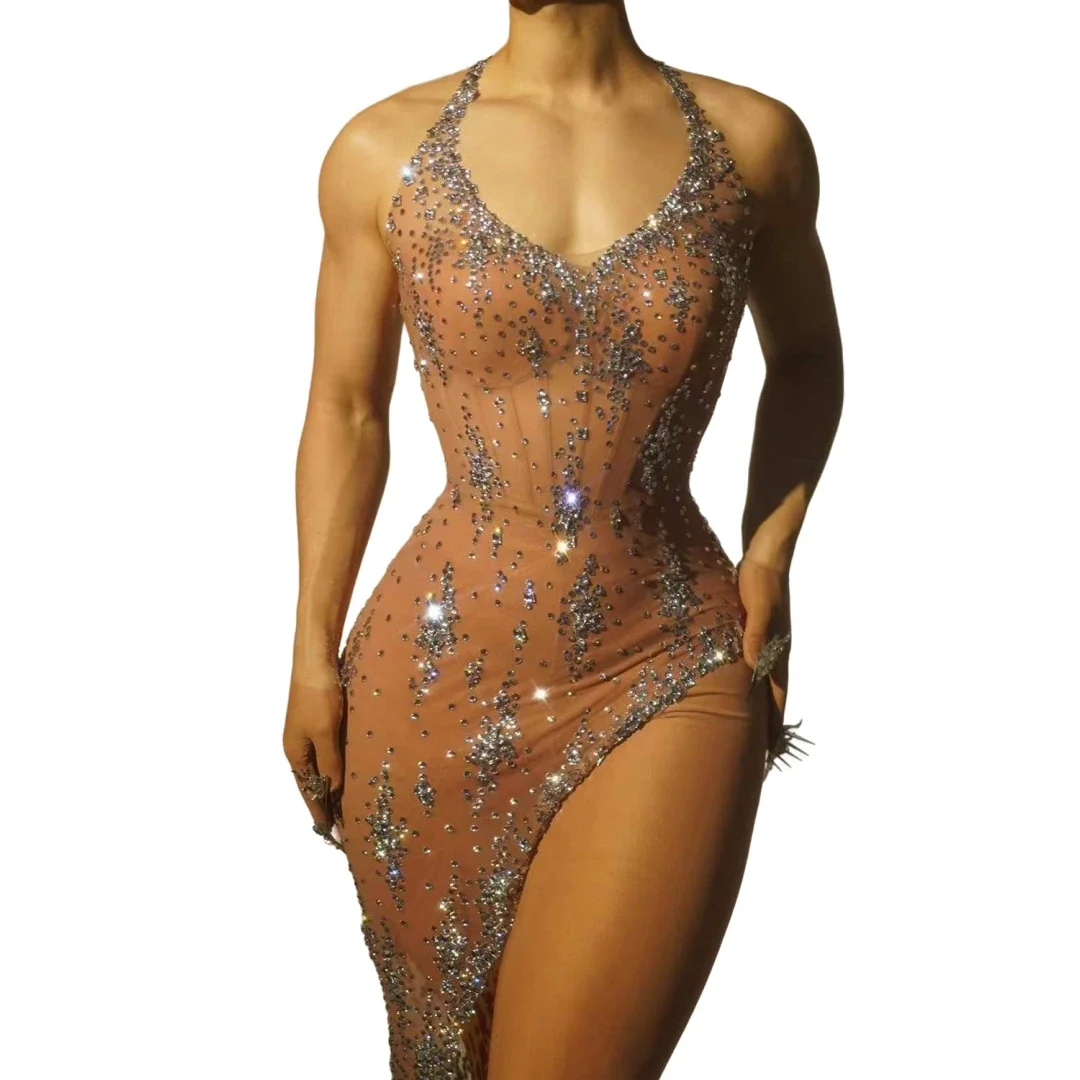 Robe de soirée transparente pour femme, superbe costume de pole légiti, boîte de nuit, tenues de traînée sexy, reine d'anniversaire en fibre