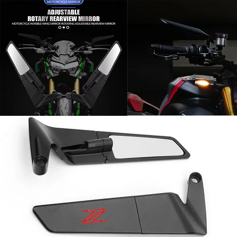 

Зеркало из углеродного волокна для мотоцикла, зеркало заднего вида Stealth Winglets для Kawasaki Z1000 Z900 Z800 Z750 Z650 Z400 Z300, аксессуар