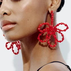 Vedawas Boho Flower Shaped Crystal Dangle Earrings,Bohemian Handmade Wedding Women Accessories,Gifts for Lover and Friends
