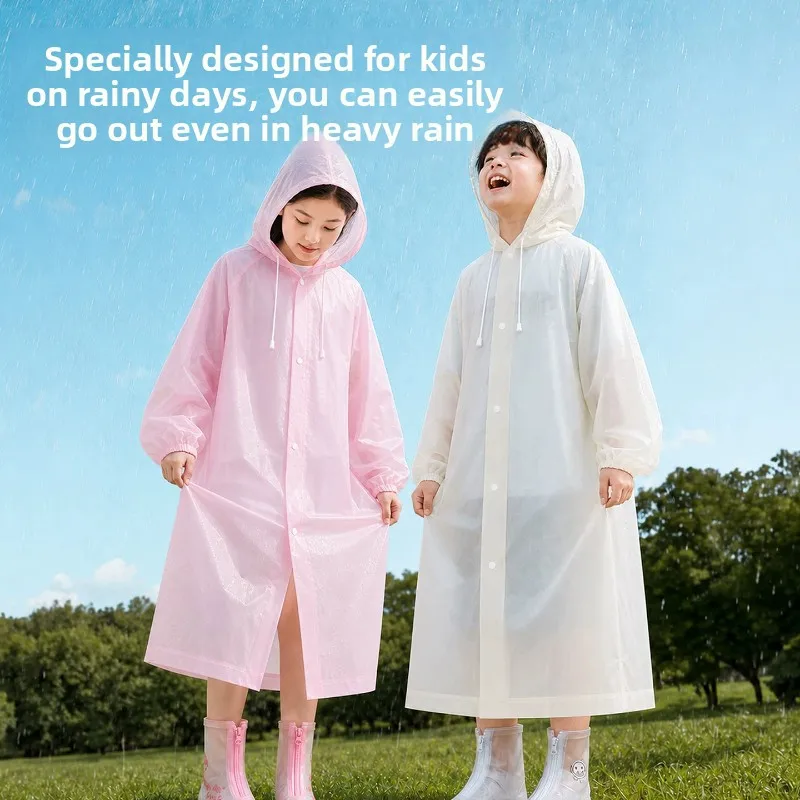 Kids PEVA Thick Rain Poncho Full Body Waterproof Heavy Rain Portable Rain Cover Primary School Students Daily School Commute