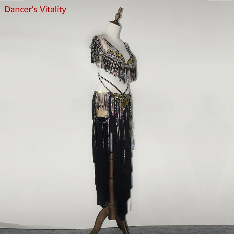 Belly Dance Performance Costume Set for Women Cusomized Adult Child Bellydancing Tassel Skirt Kid Female Solo Competition Outfit