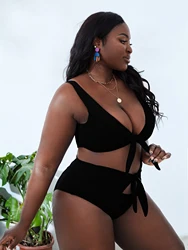 Plus Size Front Tie High Waist Bikini Swimwear Women's Swimsuit Beachwear Bathing Suits