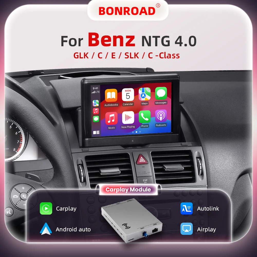 BONROAD Drahtloses CarPlay Android Auto Upgrade-Modul für Mercedes Benz NTG 4.0 System GLK E C W204 SLK Klasse mit Bluetooth MirrorLink