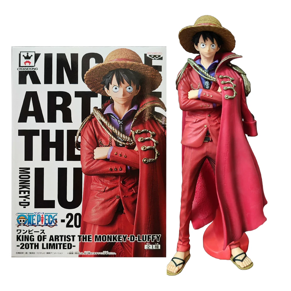 25CM Anime una pieza rojo Luffy chal figura modelo capa negra modelo de pie juguete para regalo muñeca figura de acción extraíble