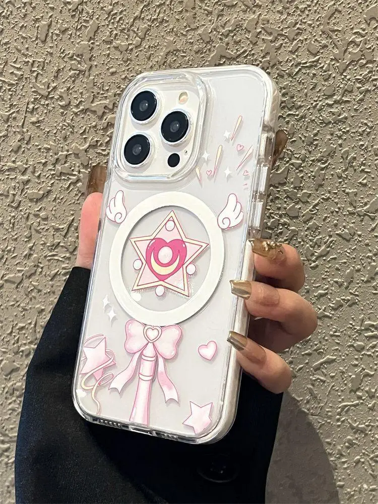 

Корейский чехол для телефона Ins Beautiful Girl Star Moon Stick для iPhone 16, 15, 14, 13, 12, 11 Pro XS Max 7, 8 Plus MINI Sweet Y2K