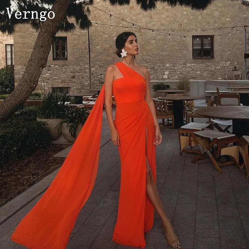 

Verngo Red Evening Dress Elegant One Shoulder A Line Prom Dress Flowing Hand-pleated Silk Prom Party Dress Customized