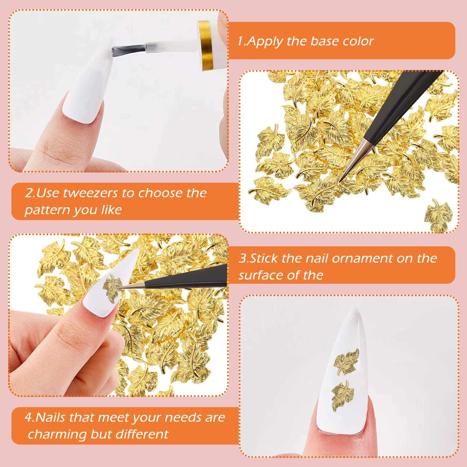 

100Pcs Nail Art Charms Metal Leaf Shape Chic Nail Jewelry Decoration DIY Manicure Charm for Nails Crafts