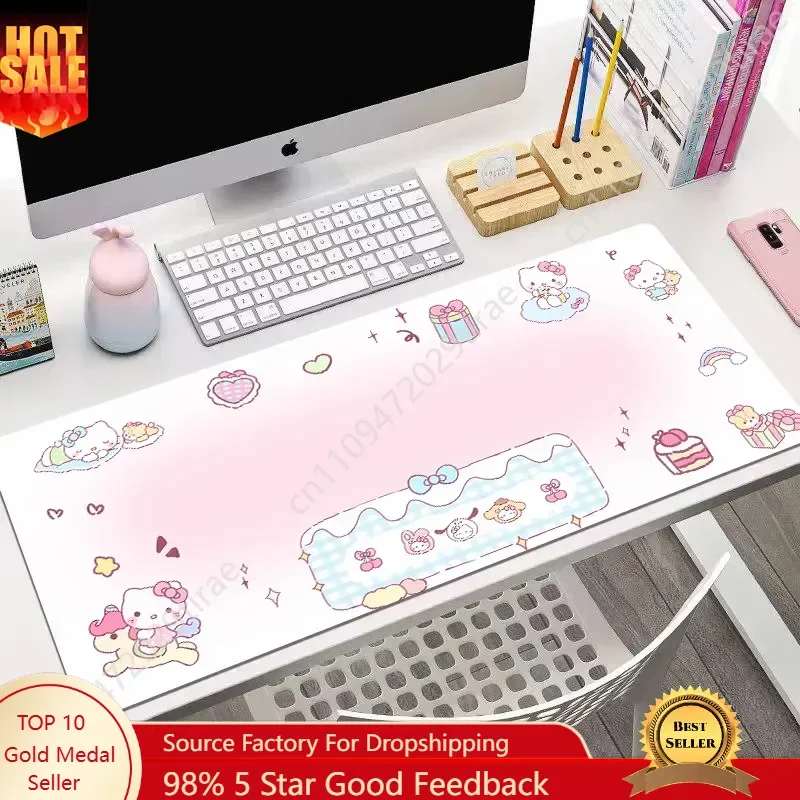 

Hello Kitty Sanrio Pink PU Leather Mouse Pad Cartoon Girl Cute Office Desk Mat Computer Keyboard Anti Sanrio Cosplay Accessories