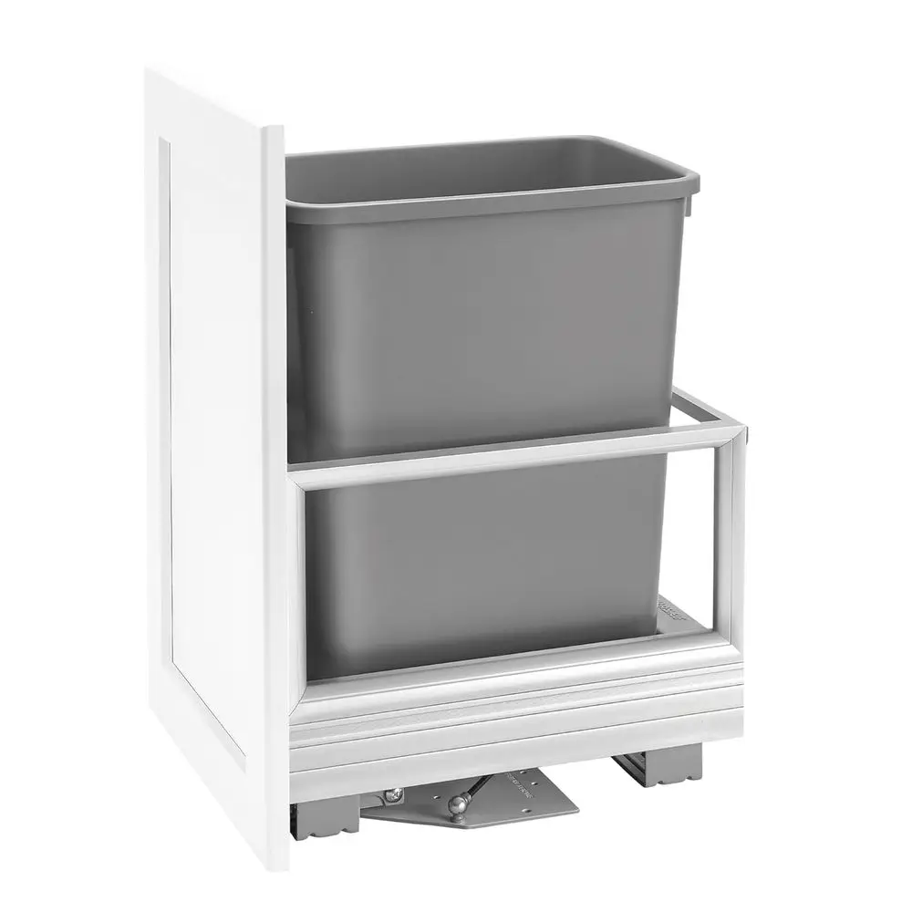

35 Qt Pull-Out Trash Can or Base Kitchen Cabi, Storage Garbage Bin on a Wire Basket with Sot Close, Single, Gray, 5149-15DM18-11