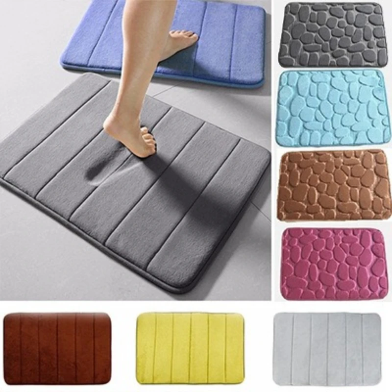 Bathroom Non-Slip Mat Thick Coral Fleece Memory Foam Cushion Non-Slip Embossed  Kitchen Pedal Pad 40*60cm