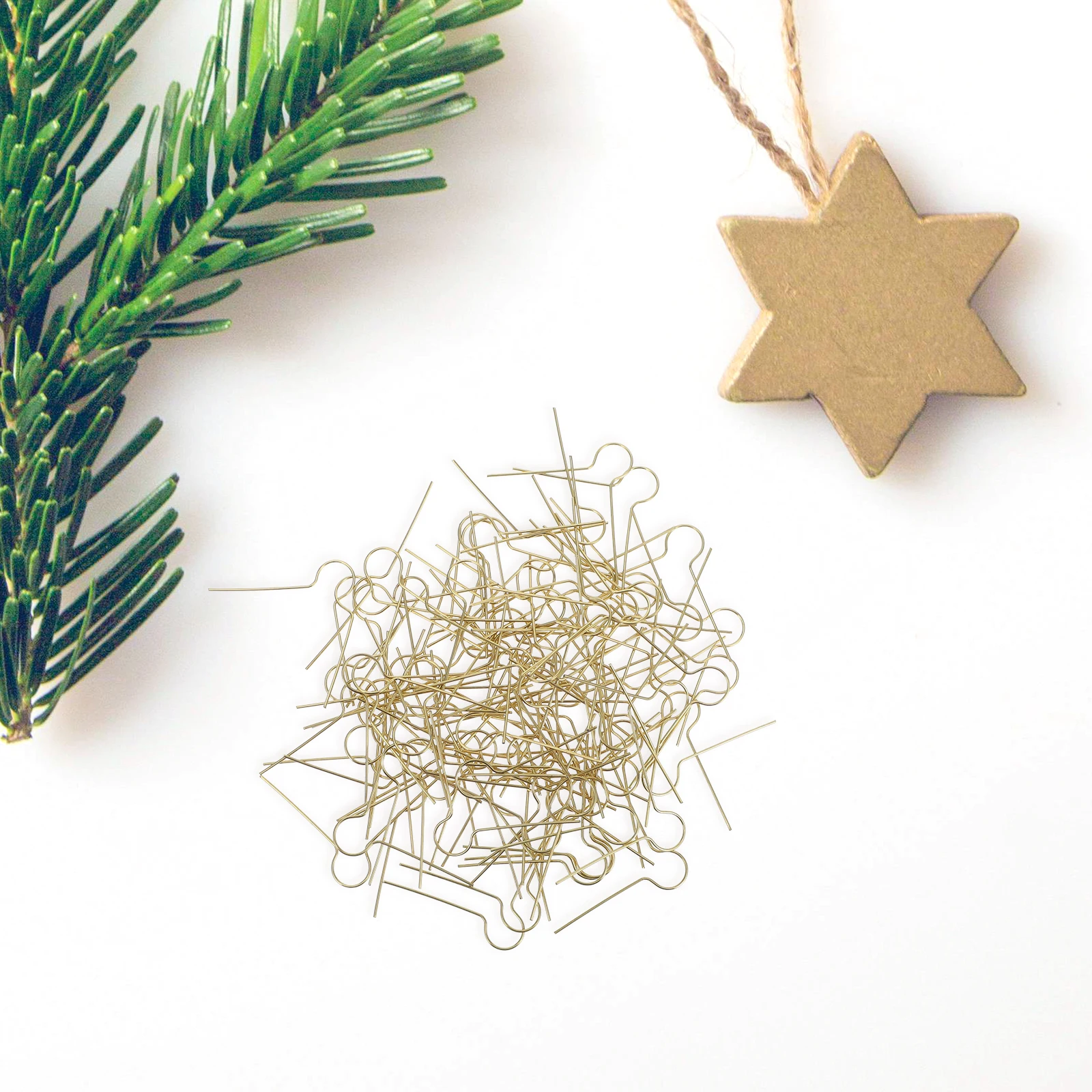 

100pcs Cap V Shape Ornament Hangers Metal Christmas Ornament Tree Hooks for Sturdy Metal Hooks Holiday Decor Golden