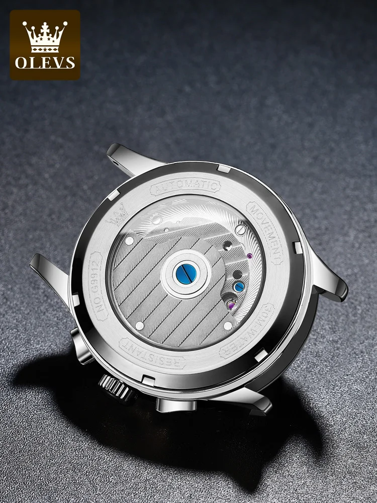 OLEVS New Sport Mechanical Watch Men‘s Fashion Moon Phase Date Waterproof Automatic Tourbillon Watch Luxury Leather Men Watches
