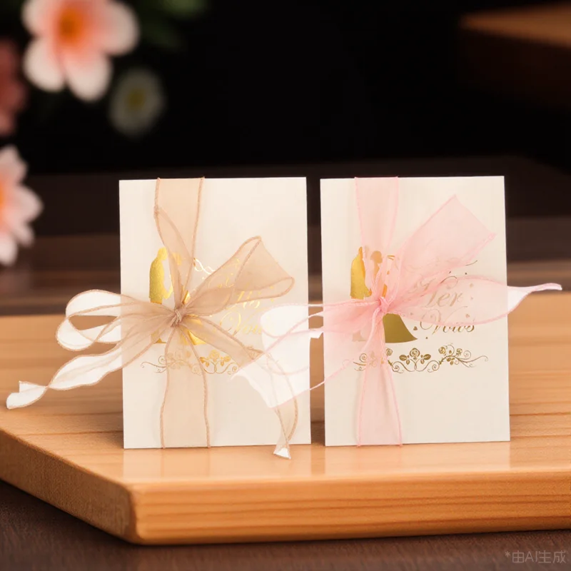 

2Pcs Wedding Vow Cards Exquisite Ribbon Design Wedding Party Speech Brochures Delicate Marriage Vow Books Party Speech Cards