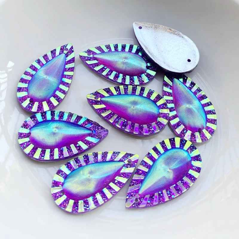 16*28mm&20mm Shine Crystal AB Color Silver Base Sew On Rhinestone Stones Spacer buttons for DIY Garment Jewelry HE91