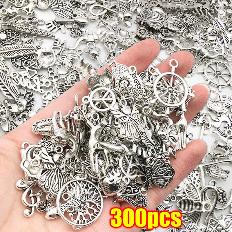 300/100Pcs Vintage DIY Mixed Metal Animal Birds Charms Beads Handmade Bracelet Pendant Neacklace Clips Jewelry Making Findings