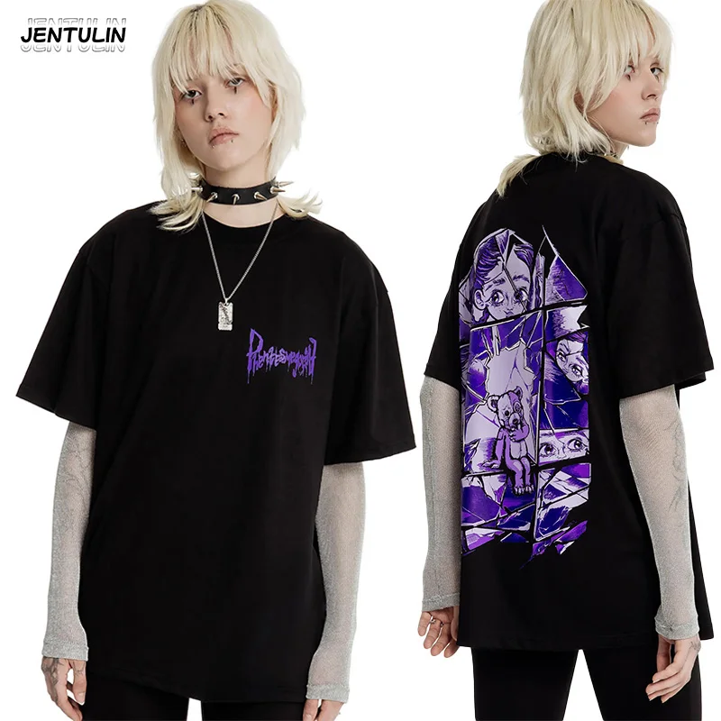 Korean Fashion Phantom Gothic Graphic T-shirt Y2K Harajuku Hip Hop Oversized T-shirt Kpop Wonem's Clothing Cotton Short Sleeves