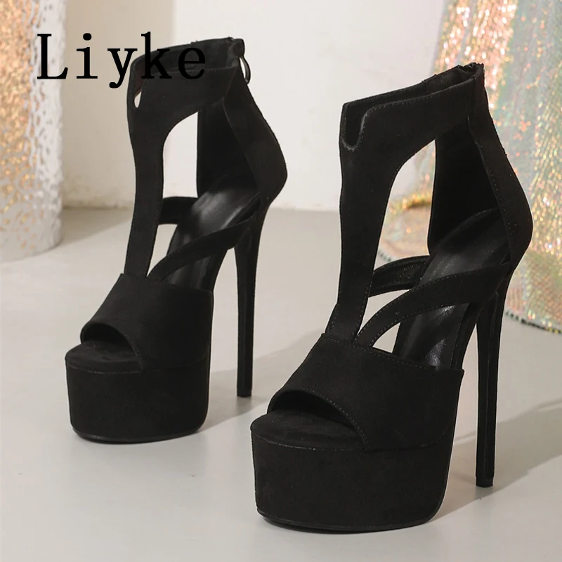 

Liyke Sexy Peep Toe Party Club Stripper Pole Dance Shoes Super High Heels Stiletto Sandals Peep Toe Zip Women Platform Pumps