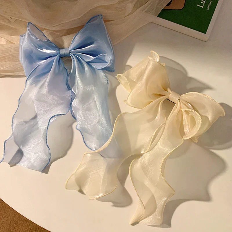 /HTF/Cute Korean Sweet Ribbon Bow Hair Clips For Girls Shining Satin Bowknot Hair Clips Barrette Hairpin Ponytail Clip Headwear