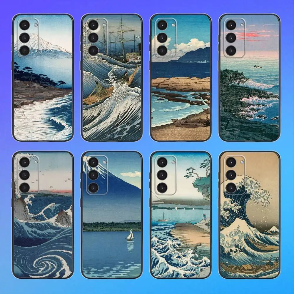 

Ukiyo-e Ocean W-Waves Creative Phone Case For Samsung A73,A72,A71,A70,A53,A52,A51 Black Soft Case