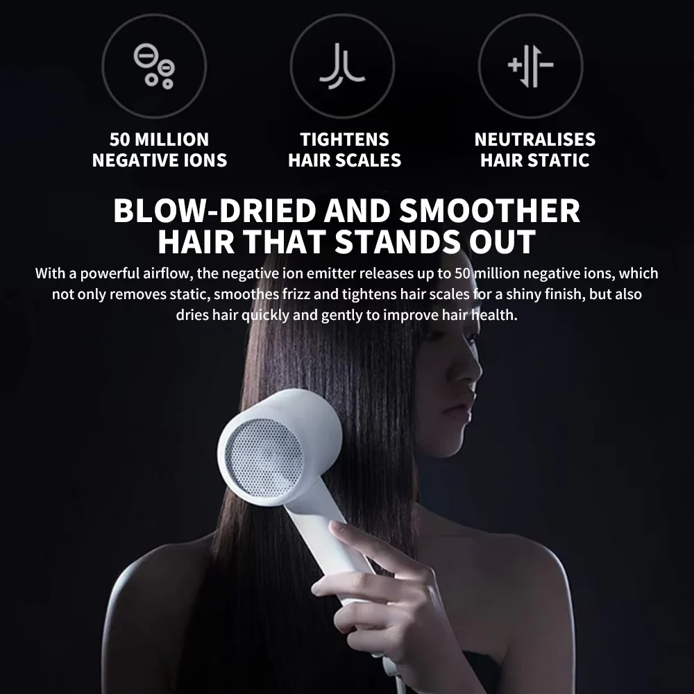 XIAOMI MIJIA Mi H300 Ionic Hair Dryer 1600W Quick Dry Negative Ion Professional Electric Hair Dryer with Diffuser for Home Use
