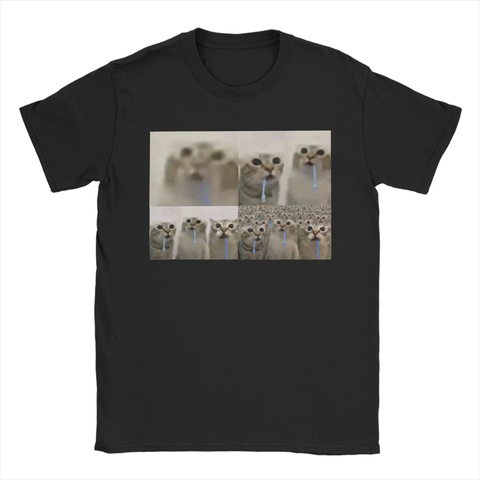 Funny Drooling Cat Reaction Meme Men T Shirts  Novelty Tee Shirt Short Sleeve Round Collar T-Shirt Pure Cotton Original Clothes
