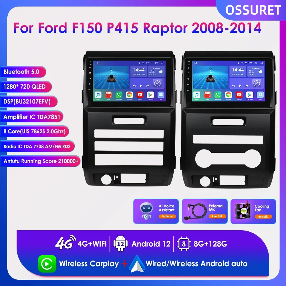 

9" 2din Carplay Android 12 Auto Radio for Ford F150 P415 Raptor 2008 - 2014 Car Multimedia Player GPS Navi Stereo BT SWC RDS DSP