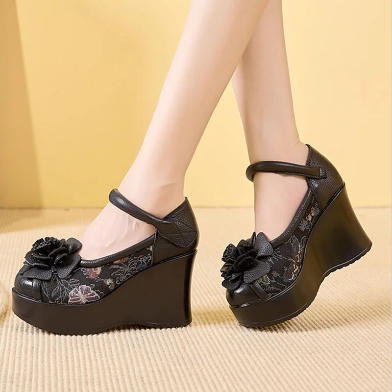 

XMWRLW 2025 Women's Summer Sandals High Heels 9cm Ladies Wedges Shoes Retro Style Women Summer Sandals Shoes Rubber Sole Sandal