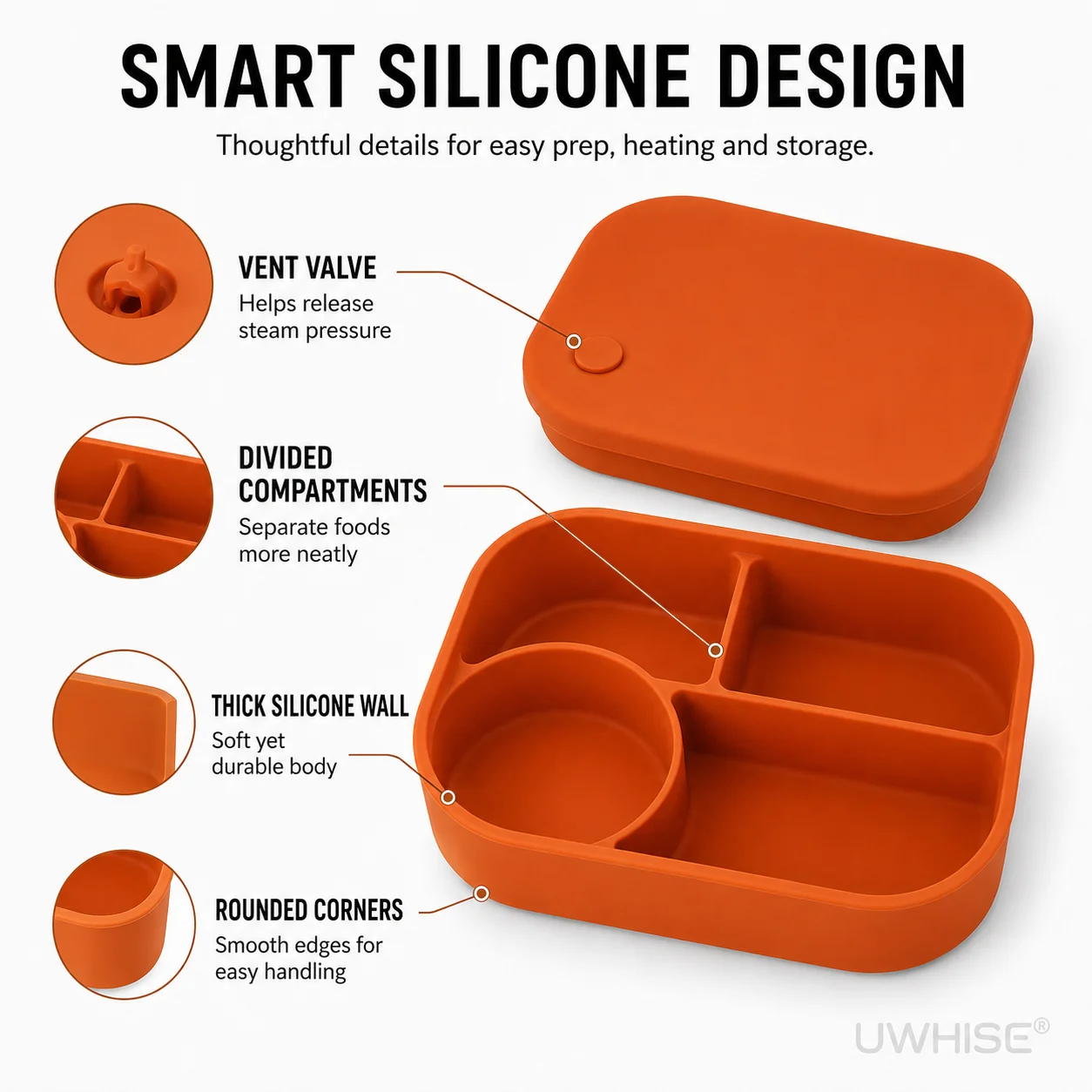Силиконовый ланч-бокс Uwhise 7 – обзор и цена Meal Prep Oven Safe Containers