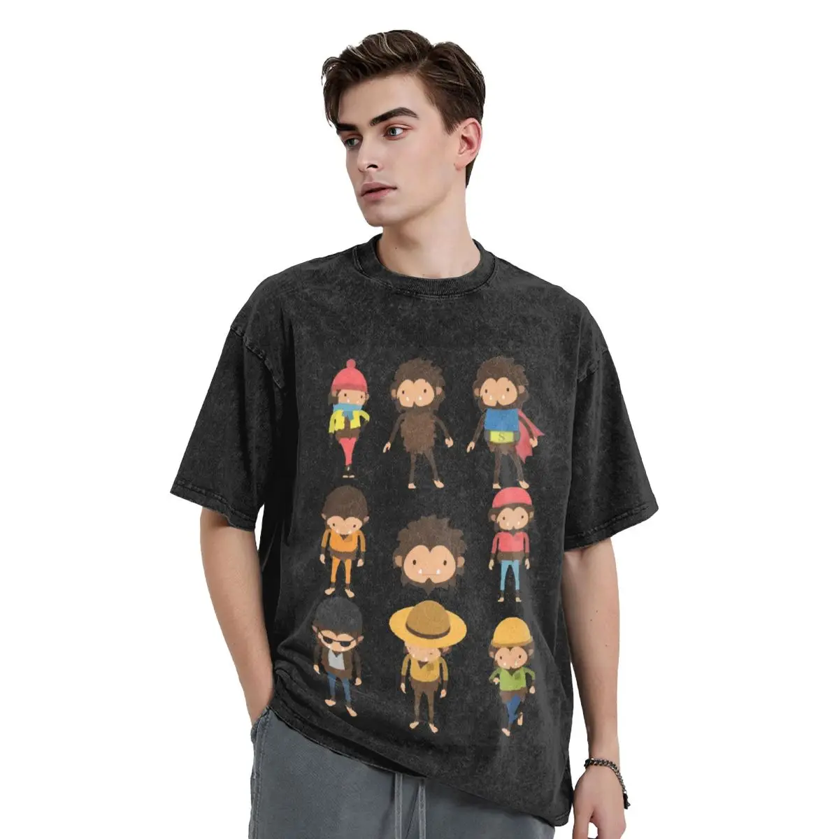 Sneaky Sasquatch Poster Washed T Shirts Oversized Short Sleeve Hip Hop T-Shirt Streetwear Tops Tees for Men Women